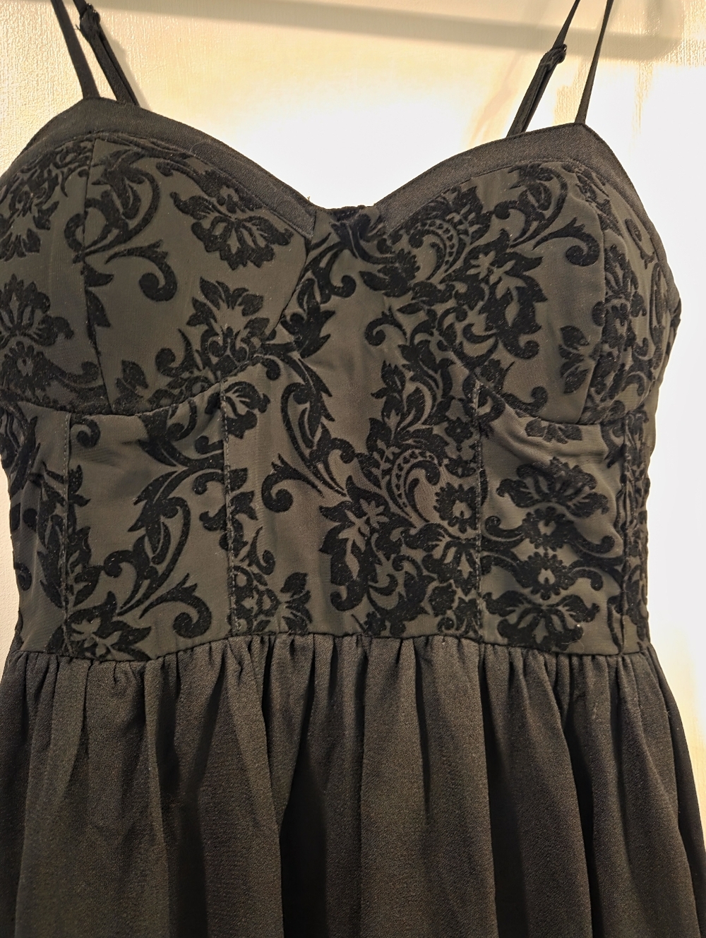 Band of Gypsies Womens L Black Dress  Adjustable Spaghetti Strap Mini Goth Boho - Picture 3 of 8